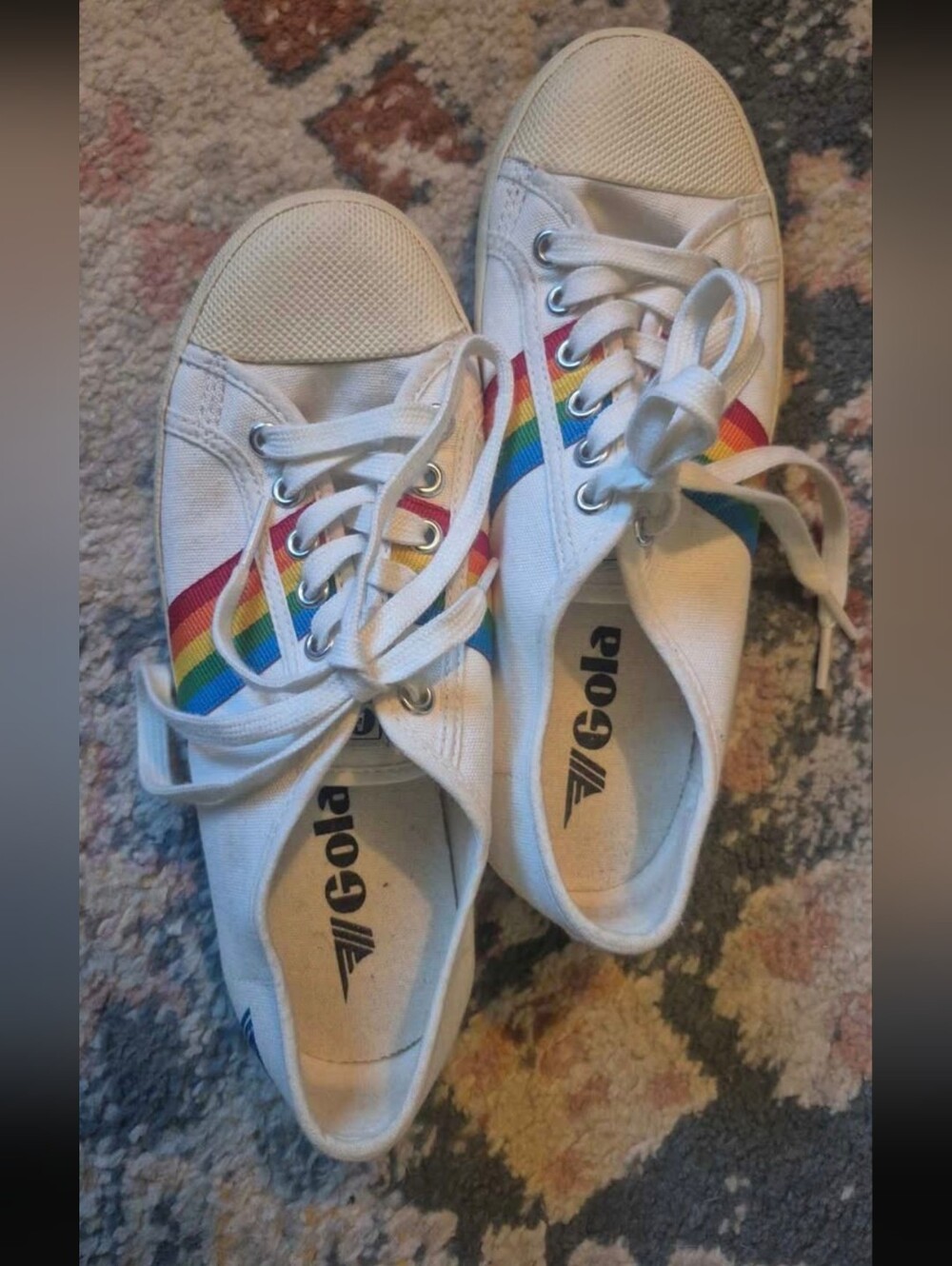Gola White Low-Top Sneakers with Rainbow Stripe